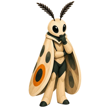 Mothy with a hand to his chin, thinking.